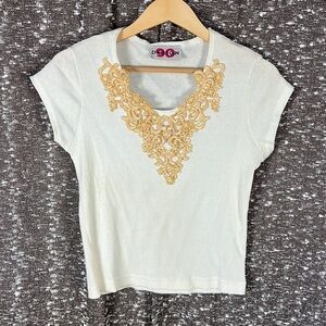 Design 90 Short‎ Sleeve Shirt Top Embroidered Gold